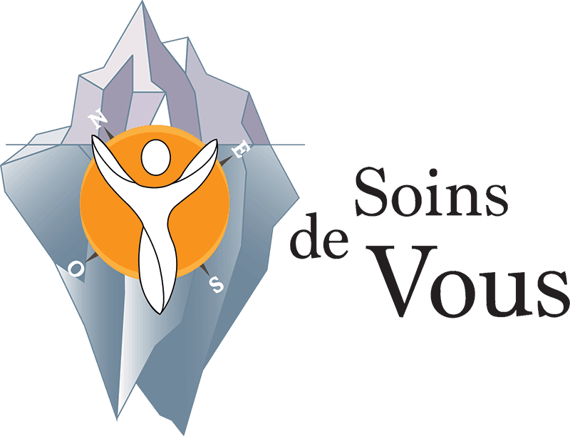 Logo du cabinet Soins de Vous - iceberg et personne au centre d'une boussole orange
