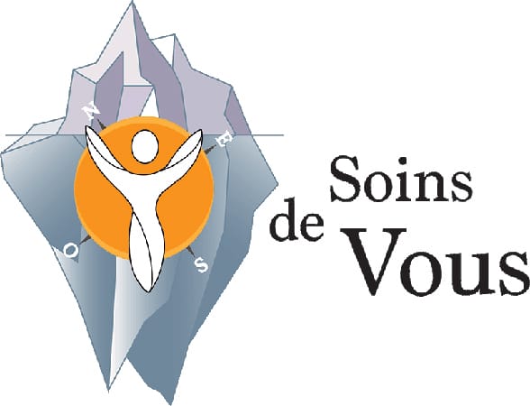 Logo du cabinet Soins de Vous à Lausanne - iceberg et personne au centre d'une boussole orange